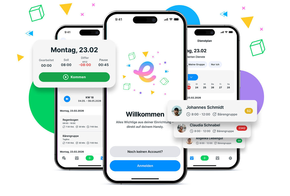 Kindy Team-App – Willkommen, Dienstplan und Zeiterfassung auf dem Smartphone