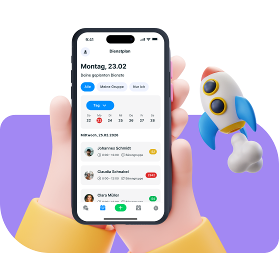 Kindy Team-App – Dienstplan in der Hand